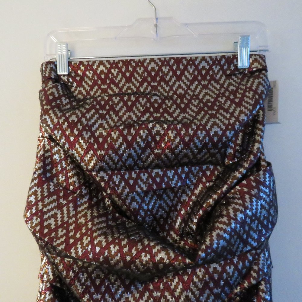 BIRGITTE HERSKIND Silver Red Metallic Brocade Ruched April Skirt - Size US 6 - Picture 5 of 15